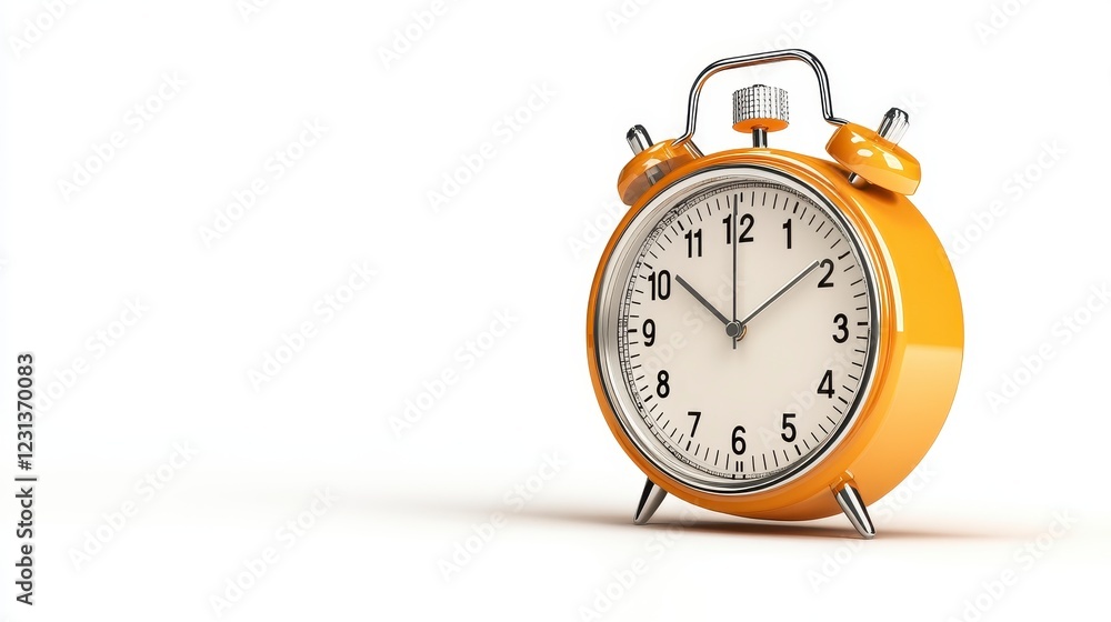 Yellow Retro Alarm Clock On White Background Yellow Retro Alarm Clock On White Background