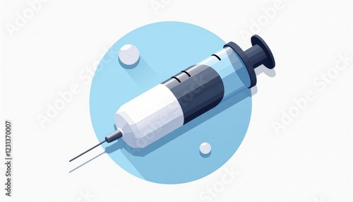 Stylized Isometric Ima of a Syrin Filled with White and Black Liquid, Perfect for Medical Illustrations photo