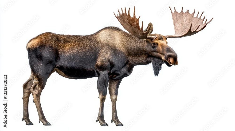 Fototapeta premium Majestic Alaska moose isolated on white background, perfect for wildlife and nature designs.