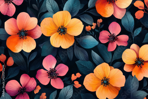 Wallpaper Mural Vibrant flowers in full bloom against a deep green backdrop. Torontodigital.ca