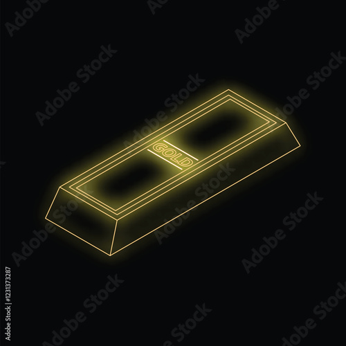 Glowing neon gold bar is shining on a black background