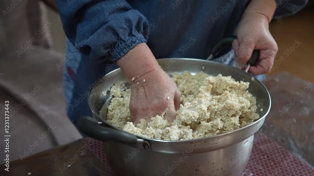 味噌作りをする女性 味噌作りをする女性