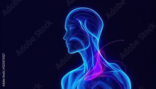 Exploring human anatomy and physiology digital art abstract visualization blue and pink colors side view perspective