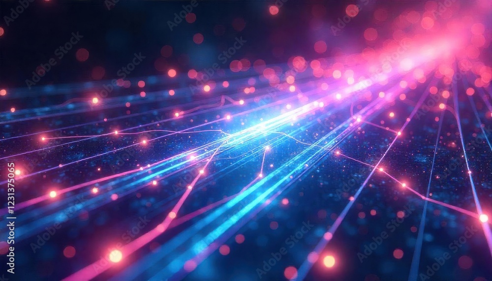 Fototapeta premium Dynamic light trails illustrating data flow digital space abstract art virtual environment aerial view future concept