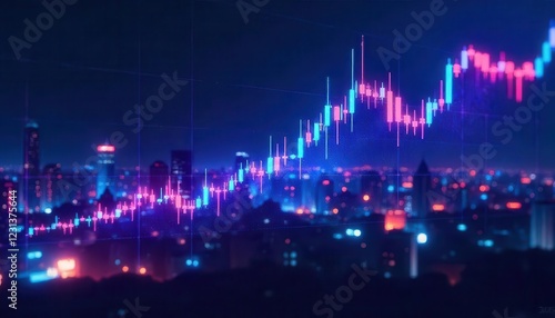 Market growth visualization urban skyline data analytics nighttime aesthetic view financial insights