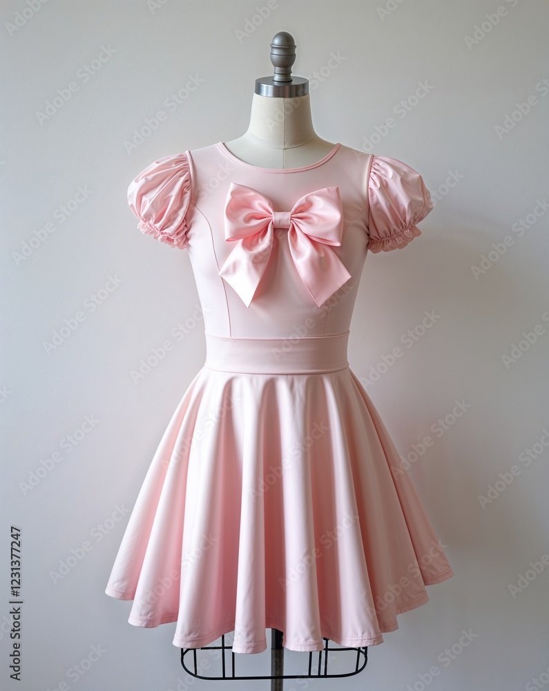 Pastel pink bow accented skater dress display on plain white background Pastel pink bow accented skater dress display on plain white background