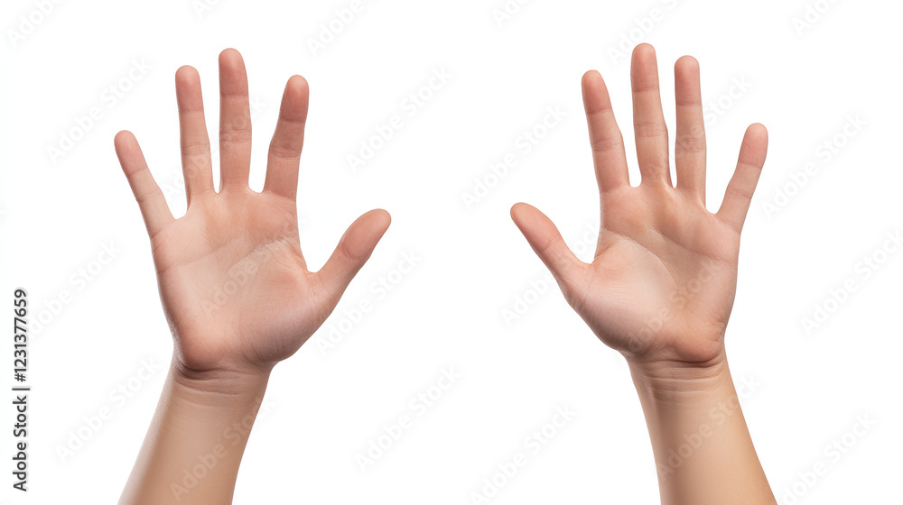 Both two hands reaching, touching, holding and taking something invisible, set isolated on white background Both two hands reaching, touching, holding and taking something invisible, set isolated on white background