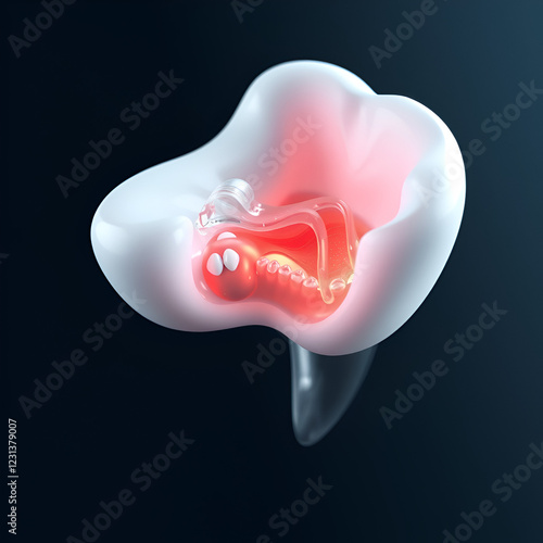 AI generated illustration of a white tooth with internal structure exposed and visible photo