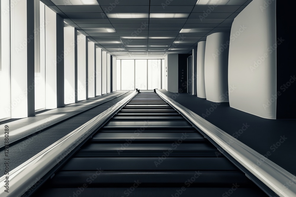 Fototapeta premium Futuristic Interior with Walking Path Leading to Bright Windows