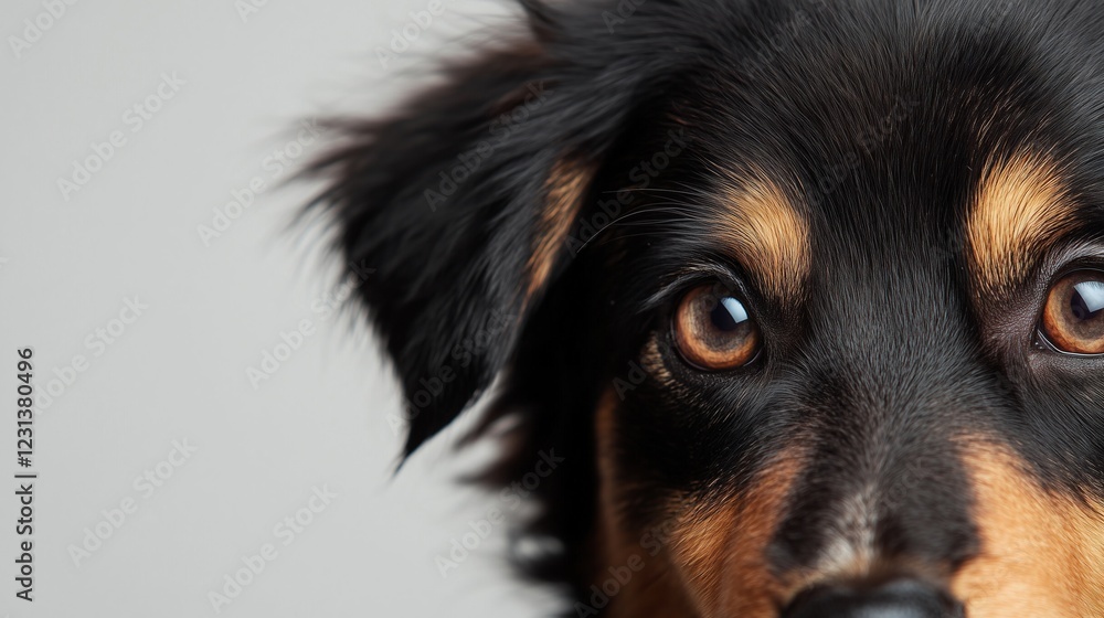 The Australian Shepherd puppy's deceptive studio portrait ,Full depth of field, isolated on white background The Australian Shepherd puppy's deceptive studio portrait ,Full depth of field, isolated on white background