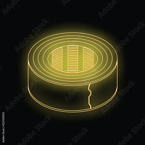 Yellow glowing inductor radiating electromagnetic energy, ideal for electronics, magnetism, and electrical engineering concepts