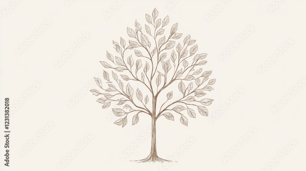 Obraz premium Hand-drawn illustration of a leafy tree.