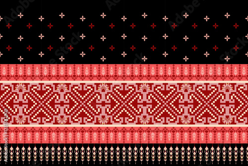 Geometric floral pattern  background vector illustration.flower ethnic pixel pattern,Aztec style,abstract background.design for texture,fabric,clothing,decoration,print,sarong.