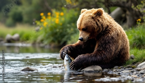 Grizzly Bear Catching Salmon River Wildlife Photography
