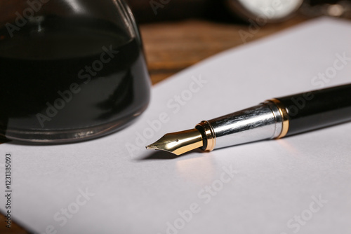 Paper sheet with nib pen an...