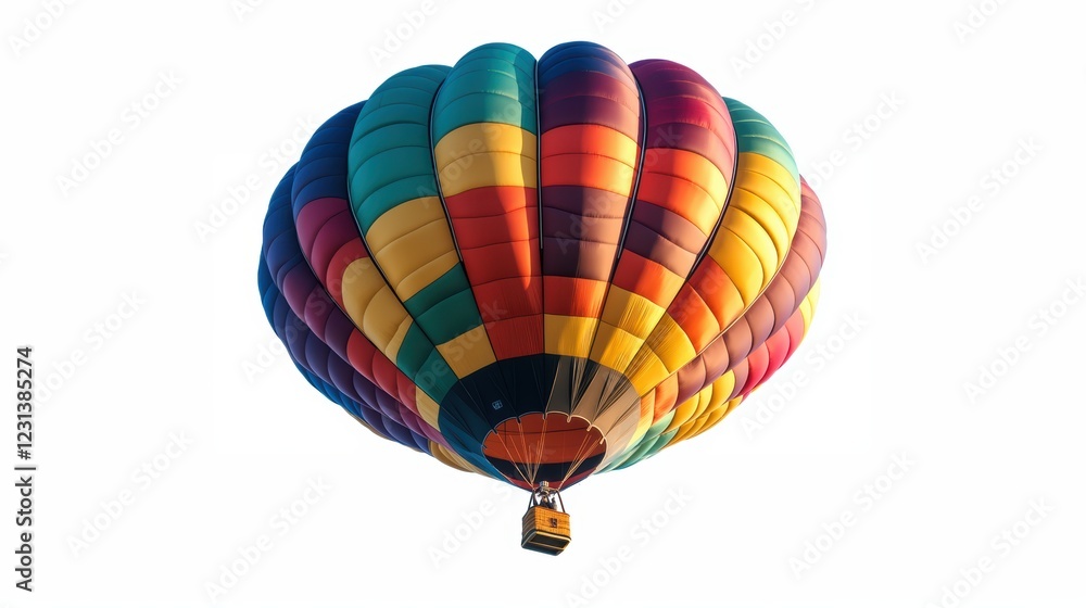 Fototapeta premium Vibrant hot air balloon isolated on white background for creative design projects and travel theme visual content.
