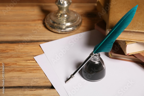 Books with nib pen, inkwell...