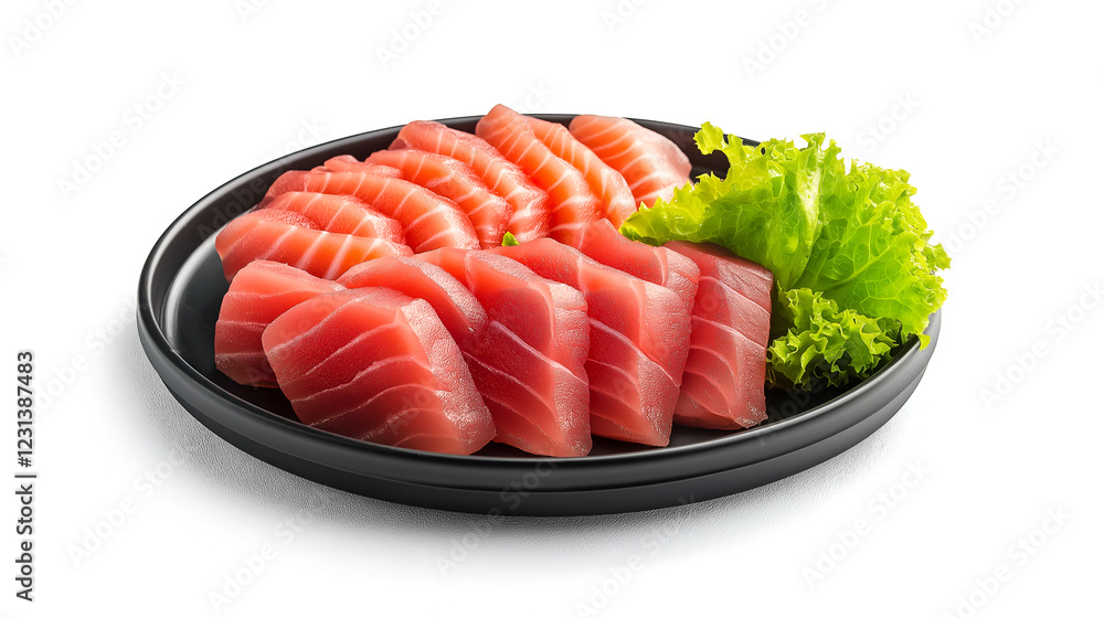 Minimalist sashimi plating with premium fish cuts on a sleek black dish Minimalist sashimi plating with premium fish cuts on a sleek black dish