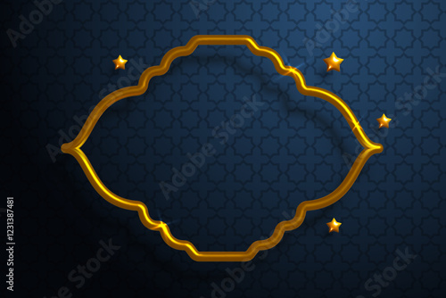 Islamic greetings banner template with golden frame and stars. Luxury elegant background for eid al fitr or ramadan sales