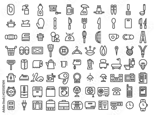 線画日用品家電関連のアイコンセット