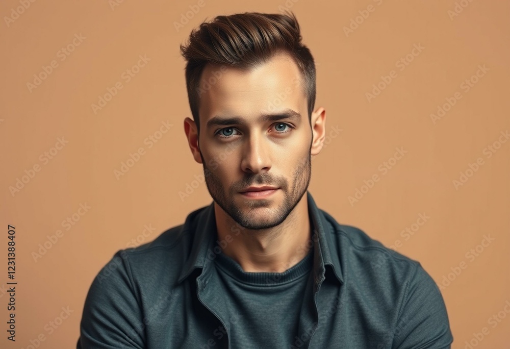 Fototapeta premium Photorealistic male portrait with neutral background