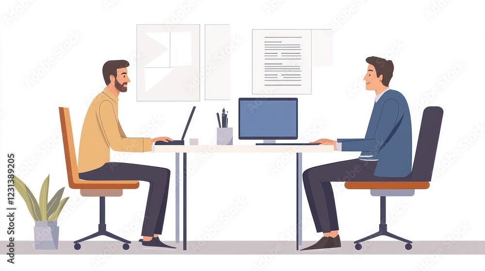 Office coworkers collaborate on laptops