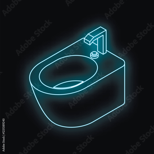 Glowing neon bidet on a dark background, representing modern bathroom hygiene and technology