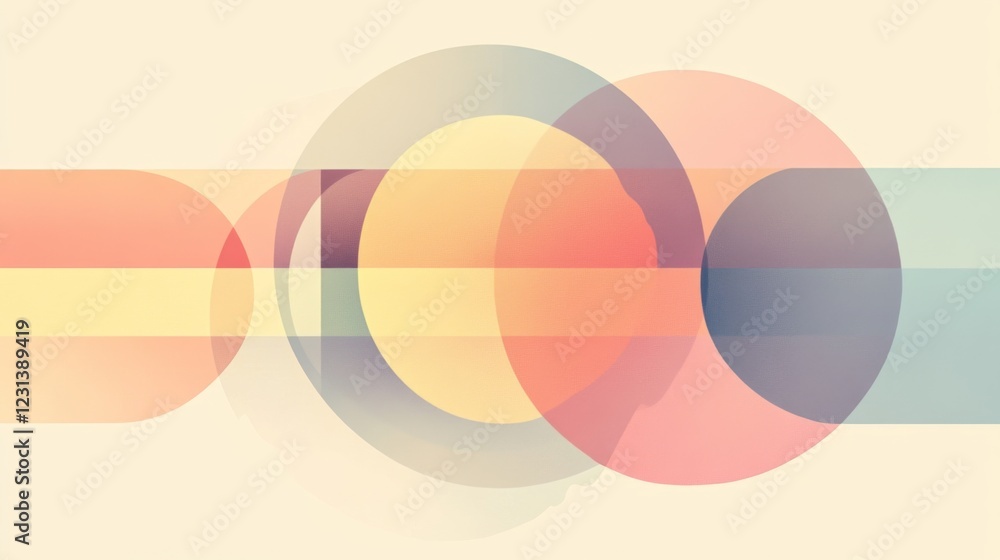 Obraz premium Abstract pastel circles and rectangles overlap.