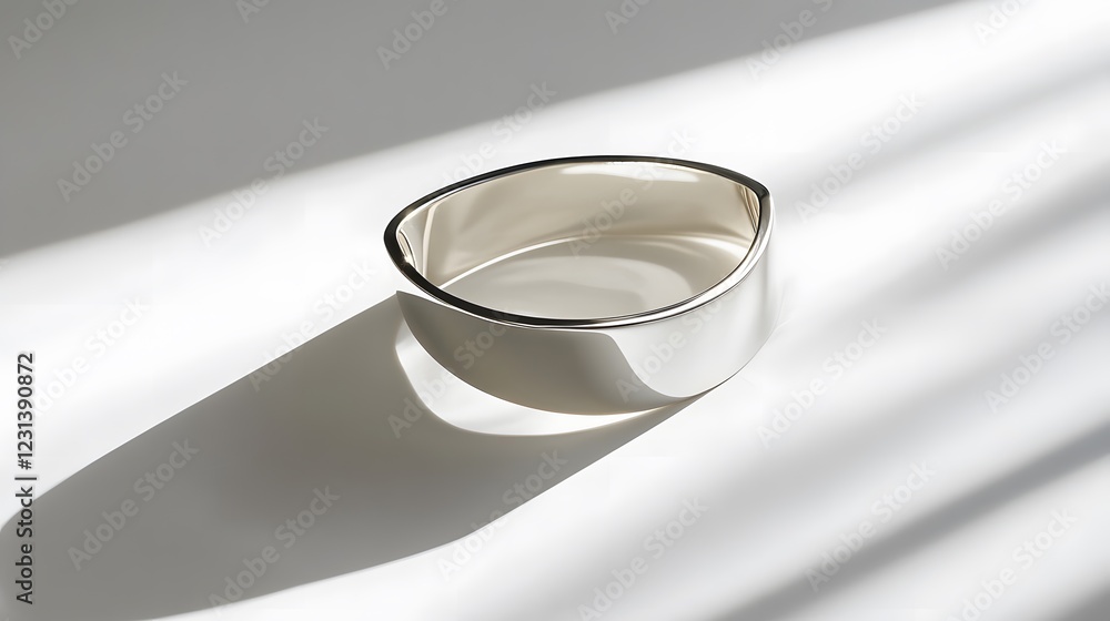 Elegant Silver Bowl on Minimalist Surface with Soft Shadow Play Elegant Silver Bowl on Minimalist Surface with Soft Shadow Play