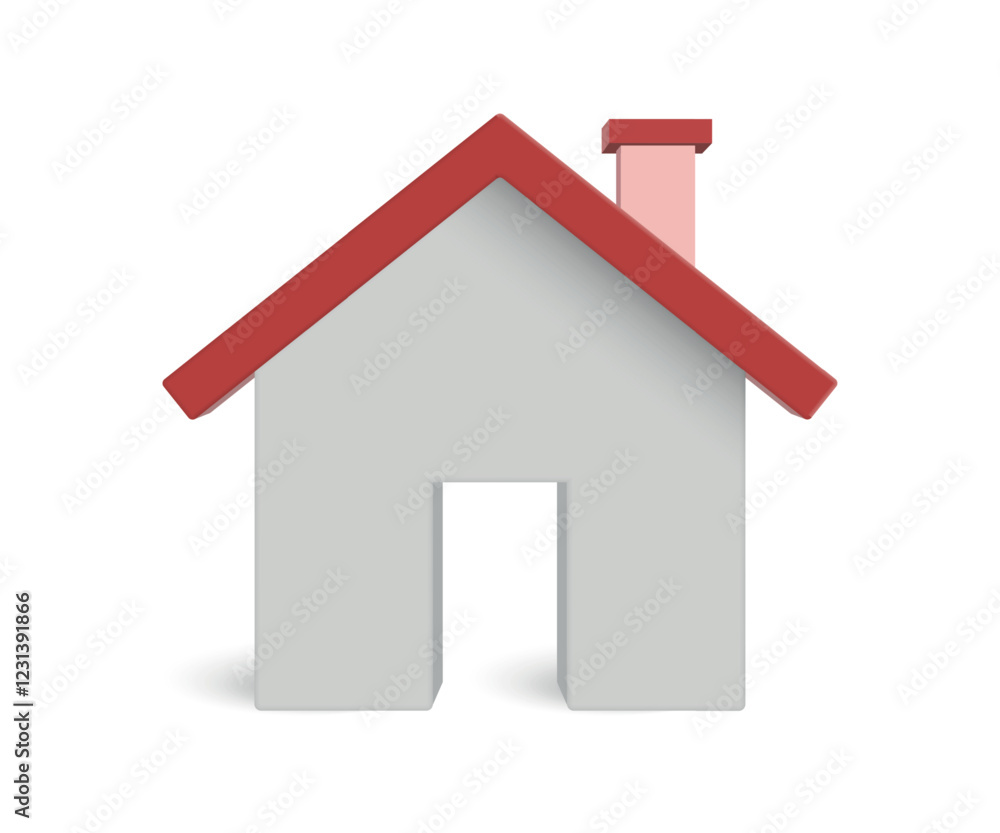 Minimalist House Icon with Red Roof and Chimney Minimalist House Icon with Red Roof and Chimney