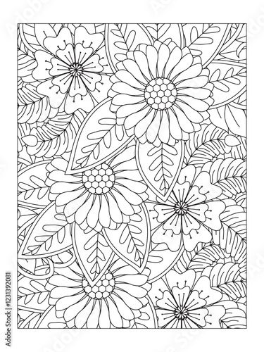 Wallpaper Mural Flower pattern. Vector doodle flowers in black and white. Page adult coloring book. Coloring Flower Page. Books for adults. Torontodigital.ca