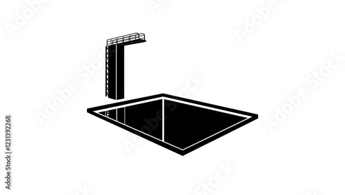 swimming pool with diving board, black isolated silhouette