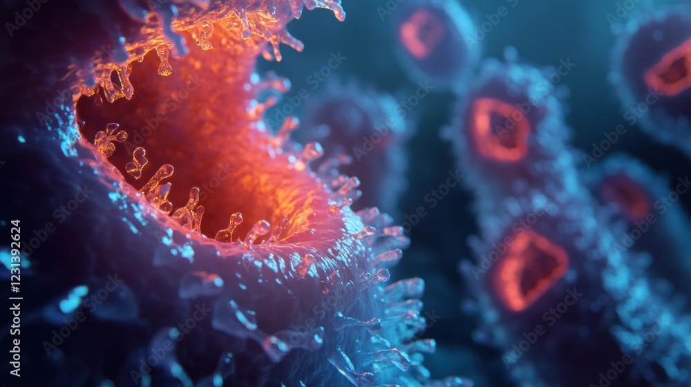 3D medical rendering of inflamed throat tissues, showing infection and irritation. 3D medical rendering of inflamed throat tissues, showing infection and irritation.
