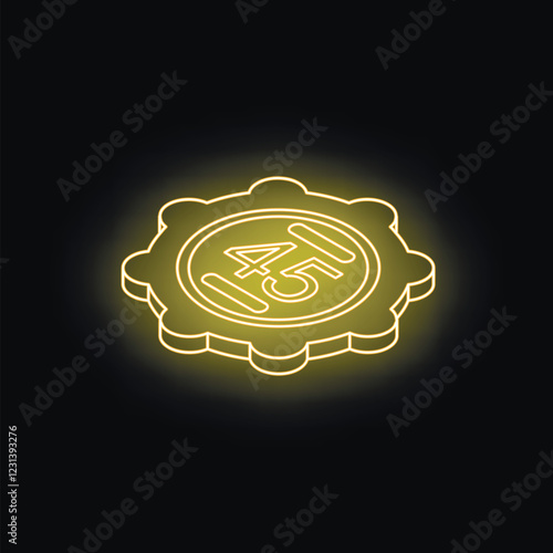 Neon yellow casino chip with number 45 glowing on black background, representing gambling and luck
