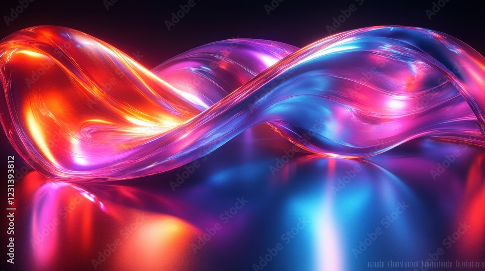 Futuristic Metallic Ribbons Abstract Composition Neon Lights Cyberpunk Style Futuristic Metallic Ribbons Abstract Composition Neon Lights Cyberpunk Style