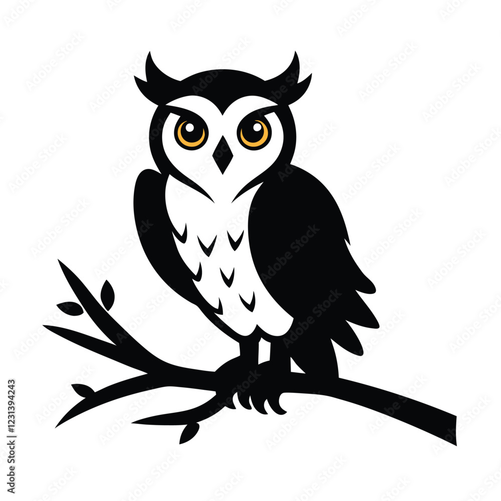 Obraz premium owl on branch vector illustration