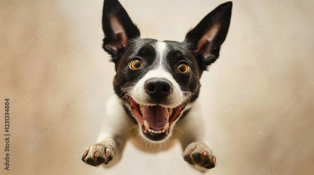 A joyful dog popping through a wall with an excited expression, symbolizing fun and positive energy in a lighthearted design A joyful dog popping through a wall with an excited expression, symbolizing fun and positive energy in a lighthearted design