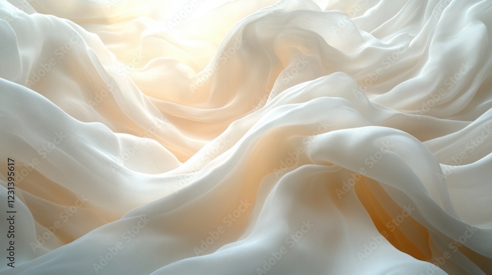 Fototapeta premium Flowing White Fabric Abstract Dreamy Composition with Soft Light and Dynamic Lines