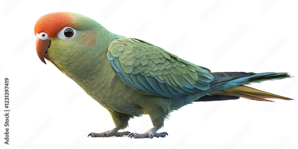 Obraz premium Green and yellow parrot is standing on transparent background