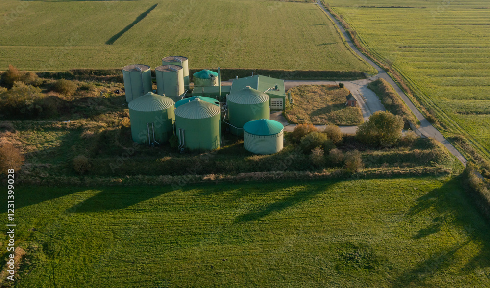 Biogasanlage aus der Luft Perspektive mit einer Drohne aufgenommen