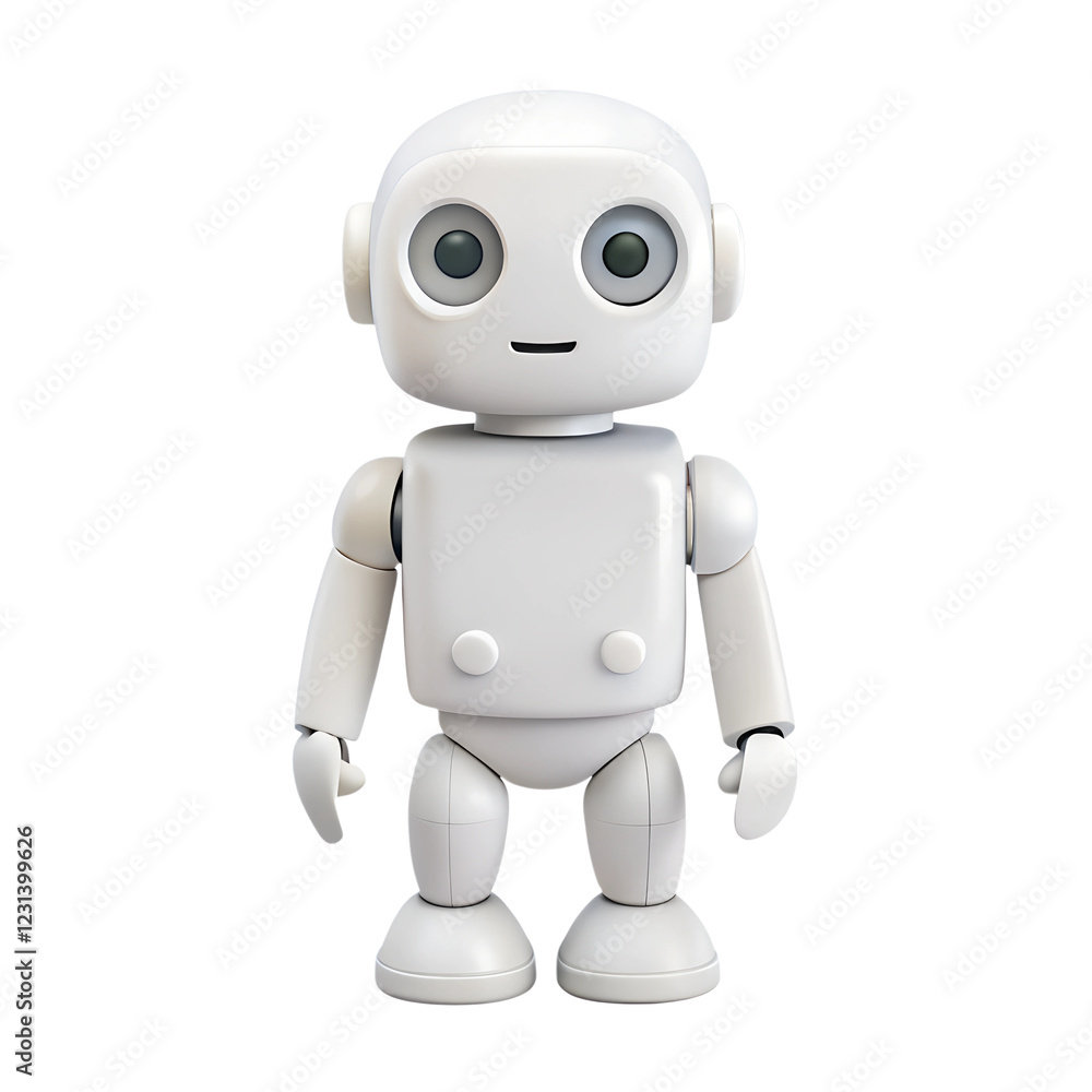 White robot. Artificial intelligence. 3d chat bot isolated on white background. Cartoon plastic style icon White robot. Artificial intelligence. 3d chat bot isolated on white background. Cartoon plastic style icon