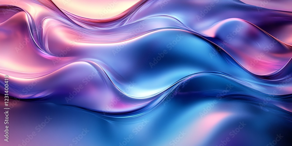 Obraz premium Stunning 3D render of glossy metallic blue and purple abstract shapes with smooth curves, set against a dark background, perfect for modern and futuristic designs