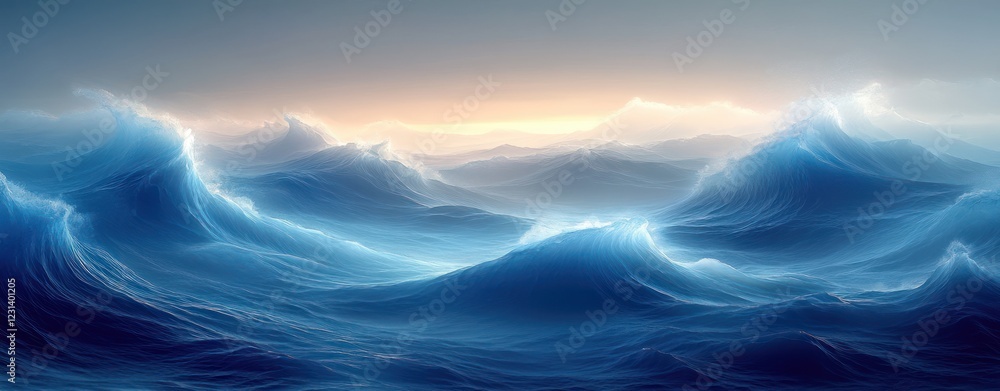 Serene Abstract Composition with Flowing Blue Waves and Soft Diffused Lighting Serene Abstract Composition with Flowing Blue Waves and Soft Diffused Lighting