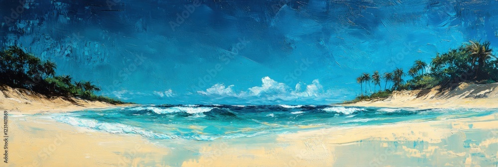 Tropical Beach Seascape: Vibrant Azure Waters and Palm Trees Tropical Beach Seascape: Vibrant Azure Waters and Palm Trees