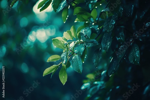 Rain-soaked leaves, forest background, nature photography, website banner photo