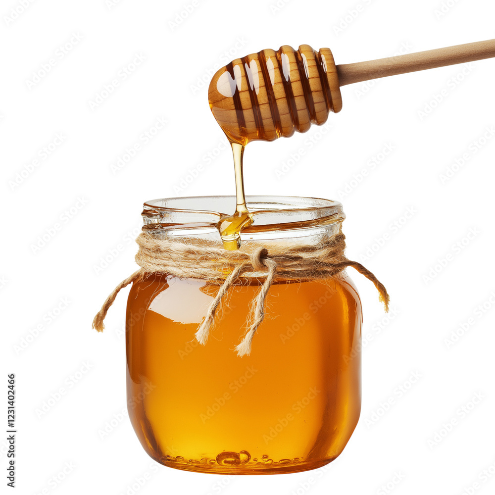 Honey dripping with dipper isolated on transparent background Generative Ai. Honey dripping with dipper isolated on transparent background Generative Ai.