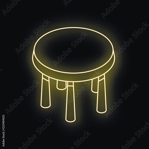 Neon yellow round stool glowing on black background, perfect for interior design projects