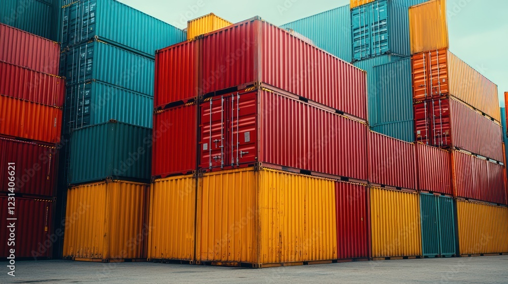 Fototapeta premium Colorful shipping containers stacked at port