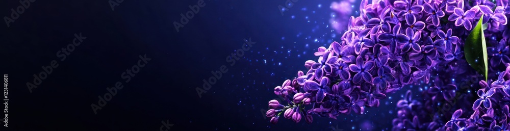 Vibrant purple lilac blossoms with dark background and bokeh effect. Vibrant purple lilac blossoms with dark background and bokeh effect.
