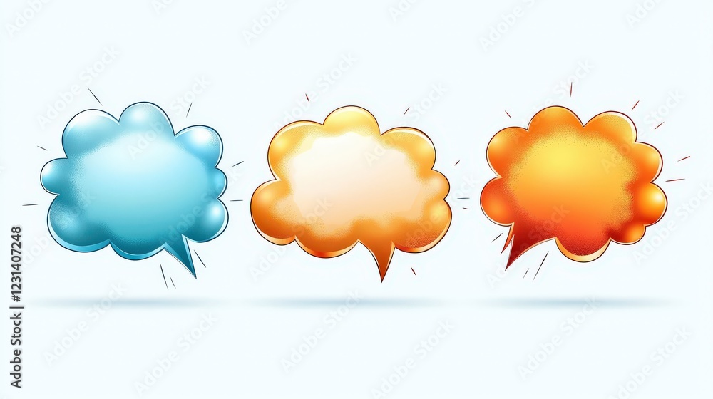 A vector graphic clipart of empty comic speech bubbles with a minimal black border, showcasing classic dialog box shapes with a vintage aesthetic. A vector graphic clipart of empty comic speech bubbles with a minimal black border, showcasing classic dialog box shapes with a vintage aesthetic.